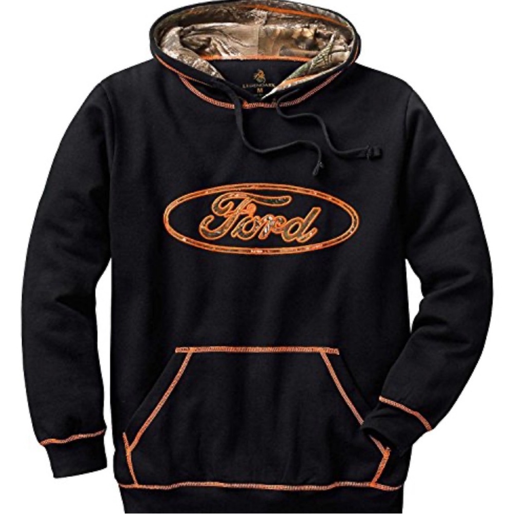 Ford Men's Hoodie in Black with Orange Camo Details Size XL